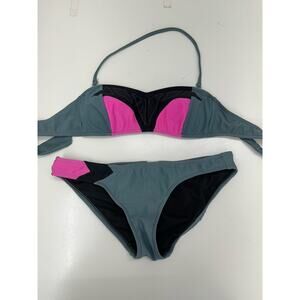 Xhilaration Womens Bikini Size S/M Gray Two Piece Bandeau Top Halter Neck